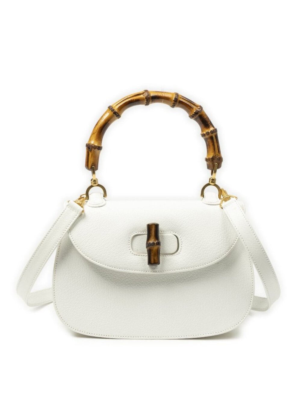 Gucci Vintage Flap Bag Top Handle White Studded Calfskin